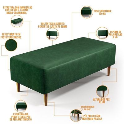 Puff Sala De Estar Pés Palito 120x50 Cm Facto Verde Musgo