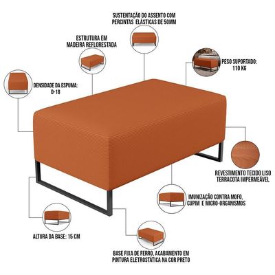 Kit 02 Puff Decorativo Para Sala De Estar Cléo W01 Base De Ferro 90cm Tecido Terracota