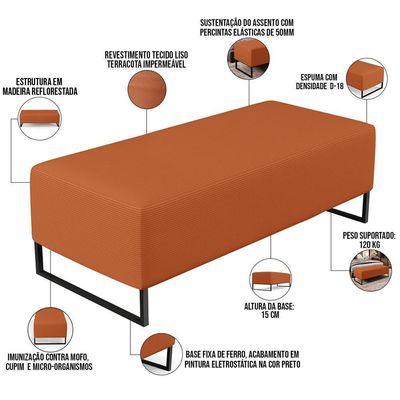 Kit 02 Puffs Decorativo Sala De Estar Bali W01 Base Ferro 120x50cm Tecido Terracota