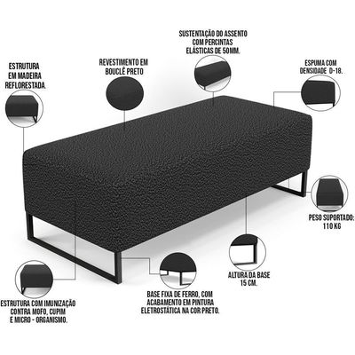 Kit 02 Puffs Decorativo Sala De Estar Bali W01 Base Ferro 120x50 Cm Bouclê Preto