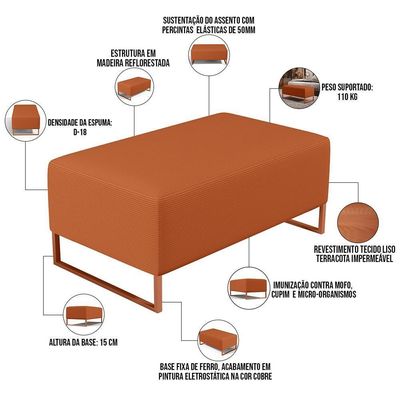 Kit 02 Puffs Decorativo Sala De Estar Cléo 90cm W01 Base Ferro Cobre Tecido Terracota