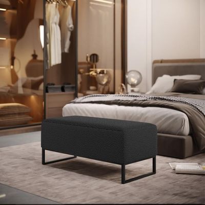 Kit 02 Puffs Decorativo Sala De Estar Cléo 90cm W01 Base Ferro Preto Bouclê Preto