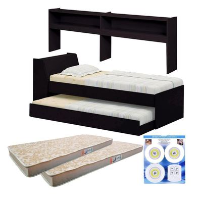 Cama Solteiro Bicama Estante +luz+2colc Ditália Bb2829 Cor:preto Preto