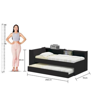 Cama Solteiro Bicama Estante +luz+2colc Ditália Bb2829 Cor:preto Preto
