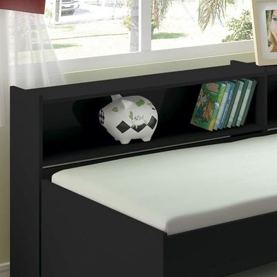 Cama Solteiro Bicama Estante +luz+2colc Ditália Bb2829 Cor:preto Preto