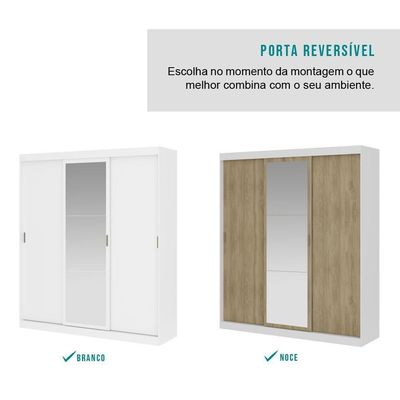 Guarda Roupa Solteiro 3 Portas 4 Gav 1 Espelho Branco Fenix