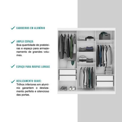 Guarda Roupa Solteiro 3 Portas 4 Gav 1 Espelho Branco Fenix