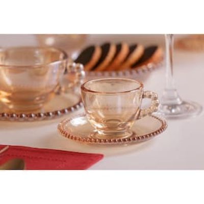 Conjunto com 4 Xícaras e Pires para Café Wolff Pearl em Cristal Âmbar - 80 ml