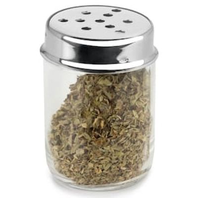 Porta Orégano ou Queijo Forma em Vidro e Aço Inox