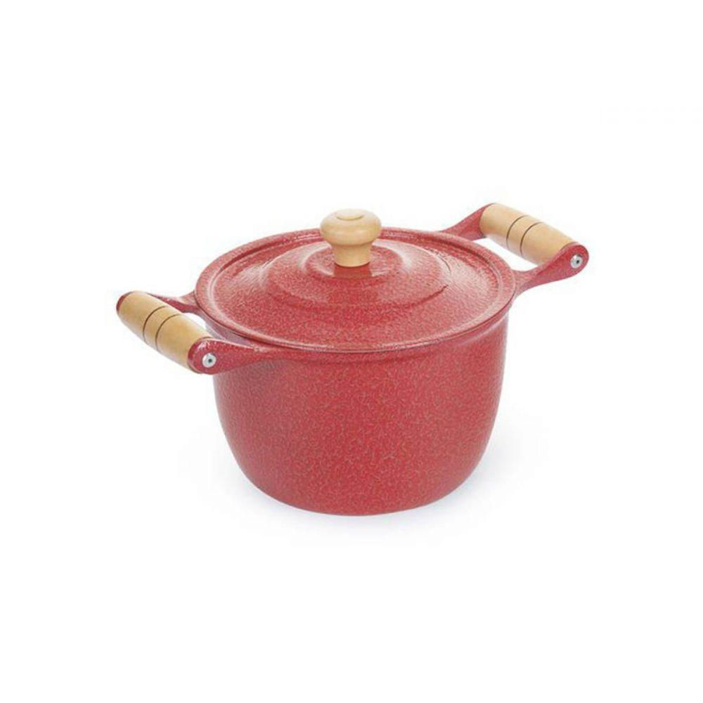 Caldeirão Alumínio Craqueado Alça de Madeira Vermelho 18cm