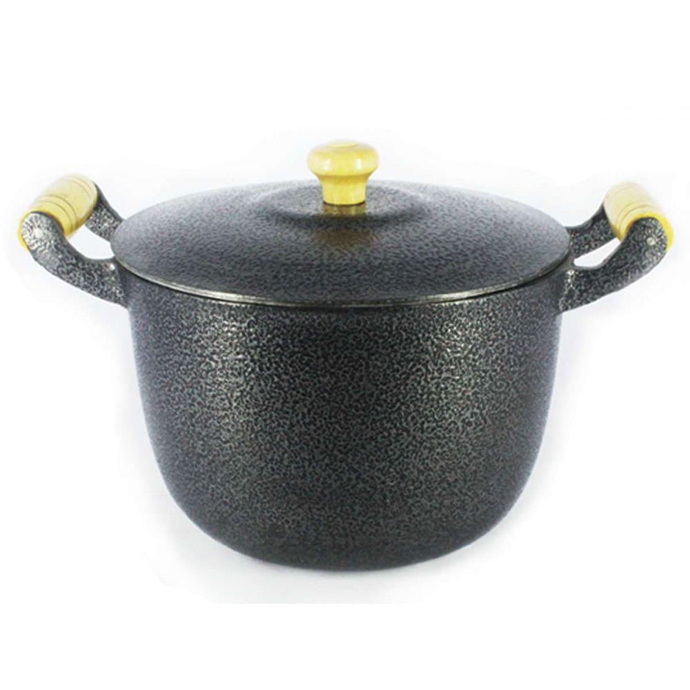 Caldeirão Alumínio Fundido Craqueado Alça Madeira Preto 18cm