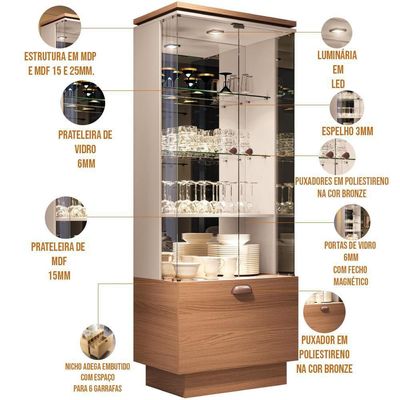 Cristaleira Nicho Adega Led B01 Nature Off White