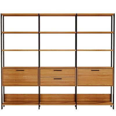 Kit 3 Estantes 5 Prateleiras 2 Gavetas 185X73Cm Freijó Preto
