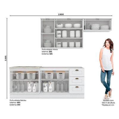 Cozinha Completa Americana (2 Aéreos, 2 Balcões, 1 Complemento) 5 Peças Branco - Henn