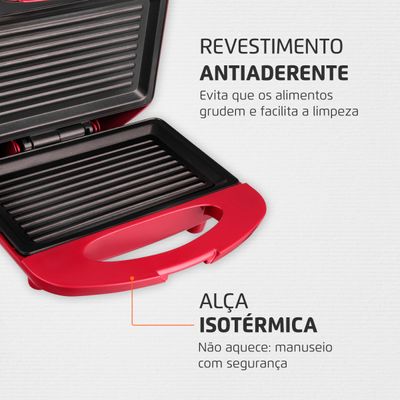 Grill e Sanduicheira Mondial Inox Red S-19 SANDUICHEIRA-220V-VERMELHO/INOX