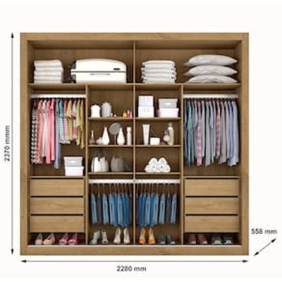 Guarda-Roupa Made Marcs Sevilha Flex com 2 Portas, 6 Gavetas e 10 Prateleiras Bege