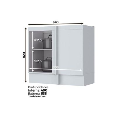 Balcão de Cozinha Canto Reto Americana 1 Porta s/ Tampo 84cm Cinza - Henn