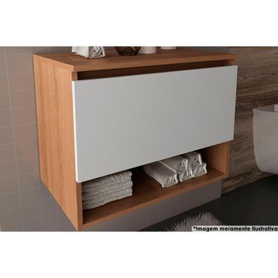 Gabinete de Banheiro Suspenso BN3606 1 Porta cor Amêndoa/Branco - Tecno Mobili