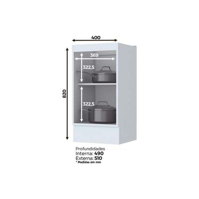Balcão de Cozinha Americana c/ 1 Porta s/ Tampo 40cm Branco - Henn