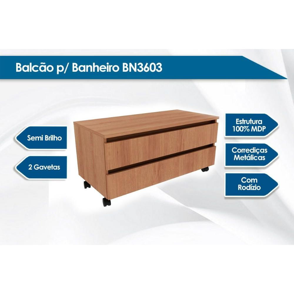 Gabinete de Banheiro BN3603 2 Gavetas c/ Rodízio cor Mármore Branco - Tecno Mobili
