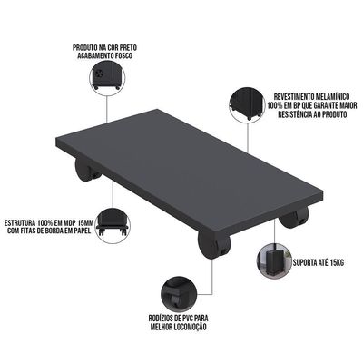 Kit 02 Suportes Para Cpu Com Rodízios Cyber L03 Preto