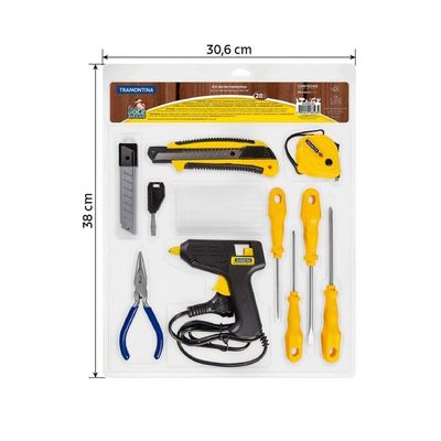 Kit De Ferramentas Com Pistola De Cola Quente Chaves De Fenda Trena Alicate Estilete Mini