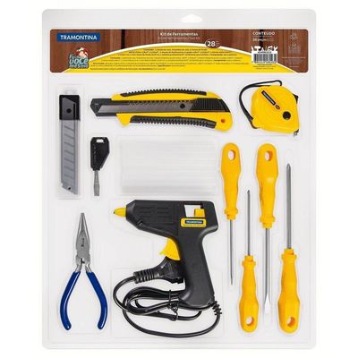Kit De Ferramentas Com Pistola De Cola Quente Chaves De Fenda Trena Alicate Estilete Mini