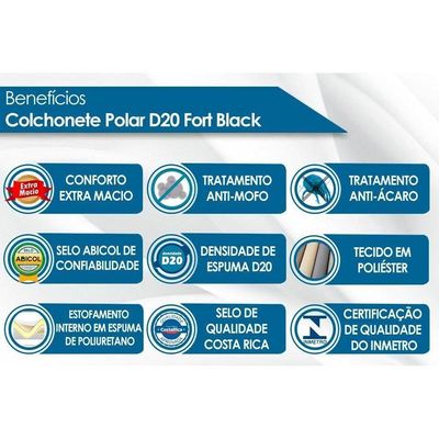 Colchonete Viúva D20 Fort Black Multiuso Viagem Camping (128x188x4) - Polar