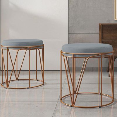 Puff Decorativo Aramado Bronze Zaya L02 Suede Cinza