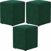 Kit 03 Puffs Quadrado Decorativo L02 Bouclê Verde