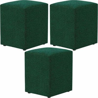 Kit 03 Puffs Quadrado Decorativo L02 Bouclê Verde
