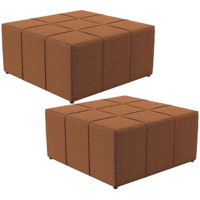 Kit 02 Puffs Decorativo Para Sala De Estar Quadrado Milano 90X90Cm W01 Bouclê Terracota