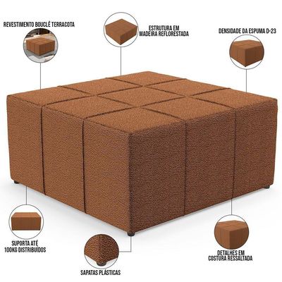Kit 02 Puffs Decorativo Para Sala De Estar Quadrado Milano 90X90Cm W01 Bouclê Terracota