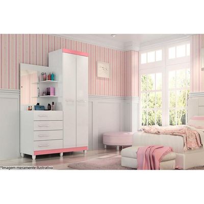 Guarda Roupa Solteiro 2 Portas e 4 Gavetas c/ Espelho Melissa Branco/Rosa/Azul/Lilás - ACP