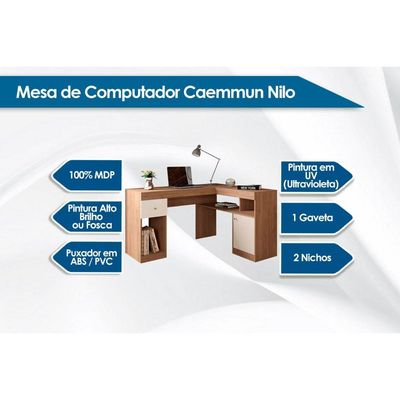 Mesa de Computador Nilo c/ 1 Porta e 1 Gaveta Branco - Caemmun
