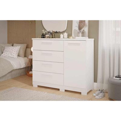 Cômoda Solteiro Malu 1 Porta 4 Gavetas Branco - Panan