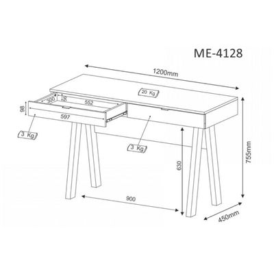Mesa de Computador ME4128 c/ 2 Gavetas Nogal - Tecno Mobili