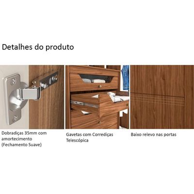 Guarda Roupa Casal 2 Portas de Correr e 4 Gavetas Blumenau Branco - Panan