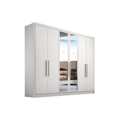 Guarda Roupa Casal 6 Portas e 8 Gavetas c/ Espelho Rizon Plus Branco - Novo Horizonte