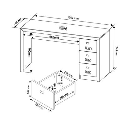 Mesa de Computador ME4102 c/ 3 Gavetas Branco - Tecno Mobili