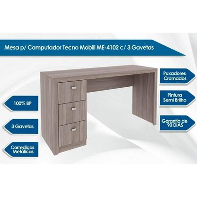 Mesa de Computador ME4102 c/ 3 Gavetas Branco - Tecno Mobili