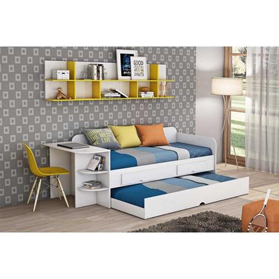 Sofá Cama Solteiro Helena c/ 2 Gavetas e Auxiliar Grafite - Cimol
