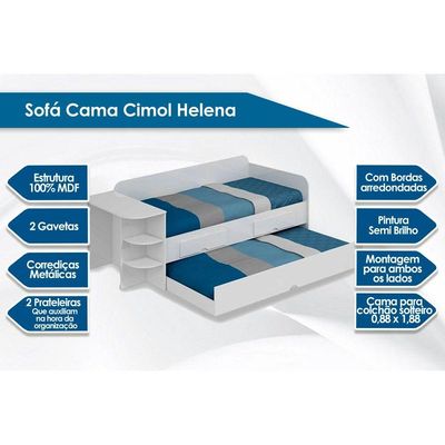 Sofá Cama Solteiro Helena c/ 2 Gavetas e Auxiliar Grafite - Cimol