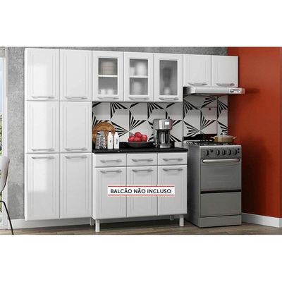 Cozinha Compacta Topázio 3 Peças (2 Armários + 1 Paneleiro) CPT123 Branco - Telasul