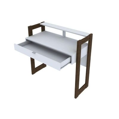 Mesa de Computador AZ1007 c/ 1 Gaveta Branco/Nogal - Tecno Mobili