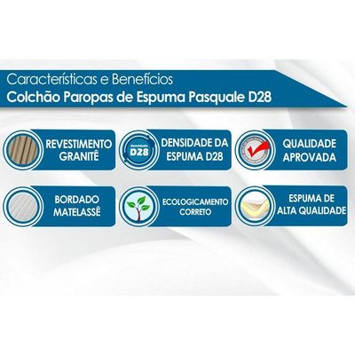 Colchão Viúva Espuma D28 Pasquale Gray (128x188x14) - Paropas