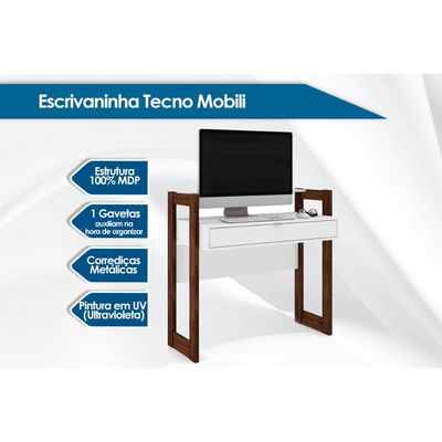 Mesa de Computador AZ1007 c/ 1 Gaveta Branco/Nogal - Tecno Mobili