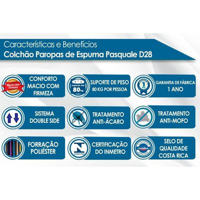 Colchão Viúva Espuma D28 Pasquale Gray (128x188x14) - Paropas