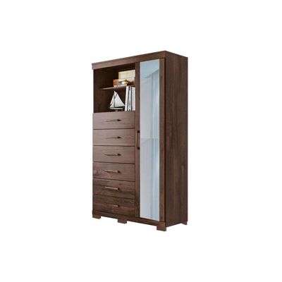 Cômoda Infantil Marabá 1.6 c/ 1 Porta 2 Nichos e 6 Gavetas c/ Espelho e Pés Ébano - Santos Andirá