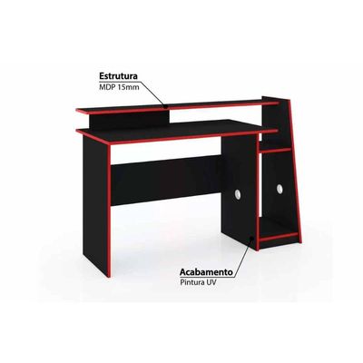Mesa Computador Gamer MSM 448 Preto/Vermelho - Movelbento